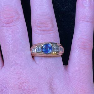 14K Gold Diamond Blue Stone Mens Ring Size 8.75 (R012)